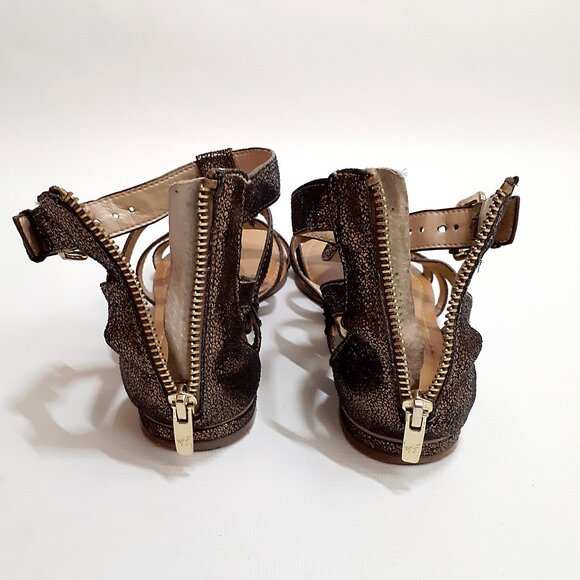 MARC FISHER Gladiator Sandals in Metallic Bronze Glitter with Gold Hardware - Picture 8 of 12
